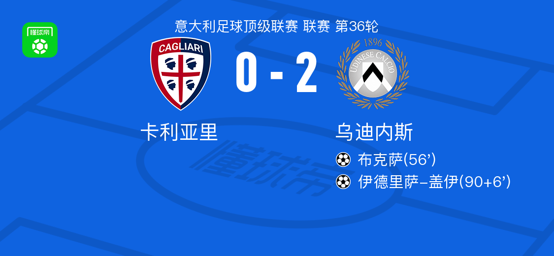 星空体育APP-乌迪内斯2-0卡利亚里，布克萨破门，伊德里萨-盖伊锦上添花